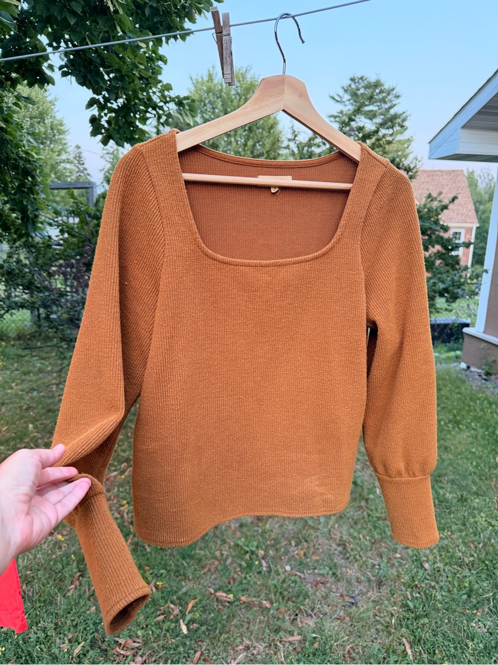 Madewell Square-Neck Knit Sweater in Rust Brown